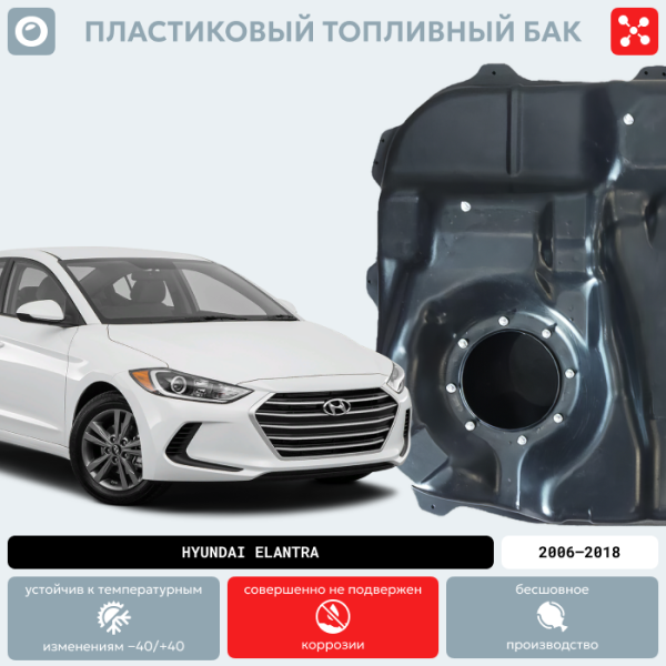 Купить Пластиковый топливный бак Hyundai Elantra, 2006-2018 г.в. (BP) -  53 л. Пластиковый топливный бак Hyundai Elantra, 2006-2018 г.в. (BP) -  53 л.