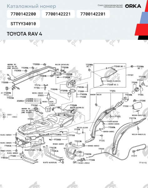 Топливный бак Toyota RAV 4 пластиковый (NB) - 60 л